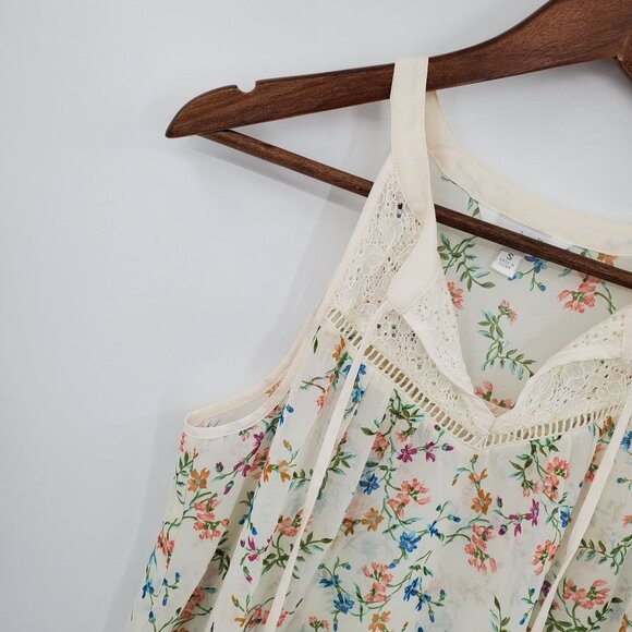 Charming Charlie Womens Floral Sleeveless Tank Top Blouse Sz S White V-Neck - Picture 4 of 11